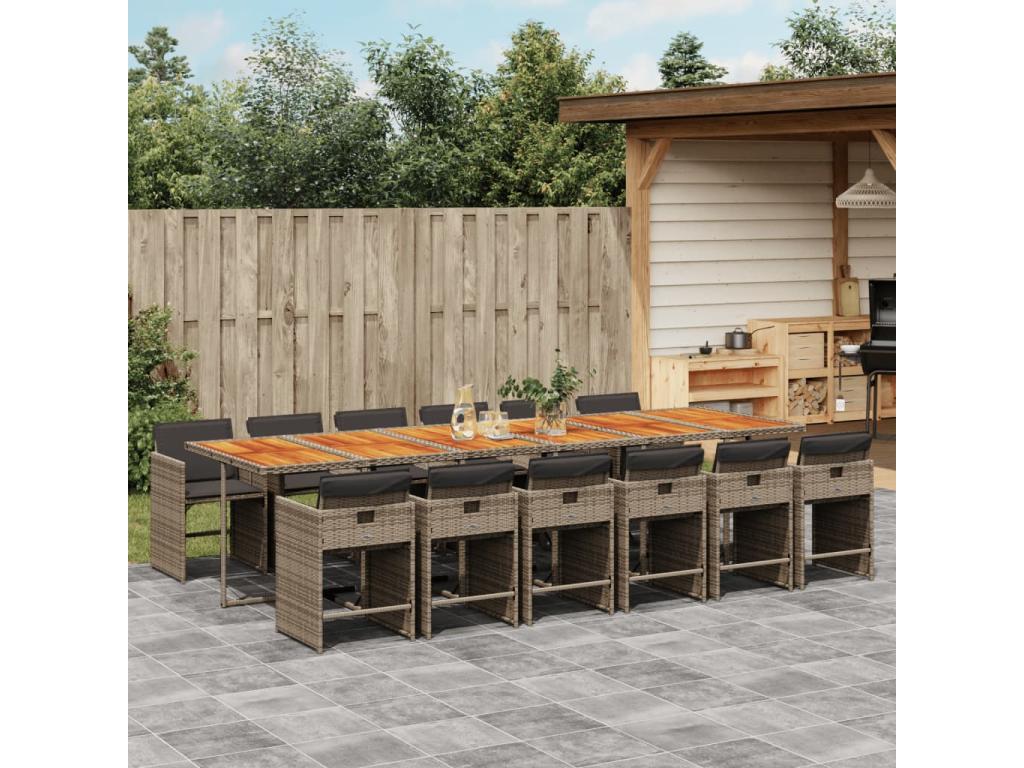 13-piece garden dining set with cushions, grey woven resin MFDG09357