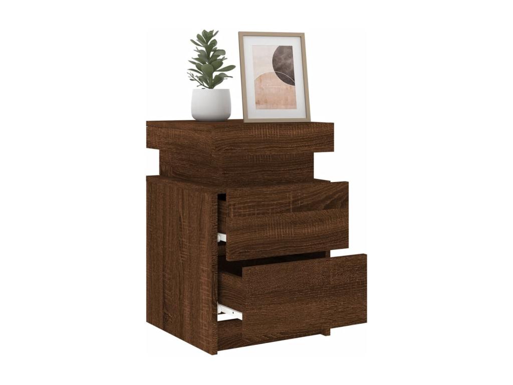 Bedside tables and LED lamps, 2 pieces, brown oak, 35x39x55 cm KFMR09910