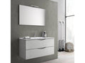 Lumenao bathroom vanity unit with 2 drawers, white stone effect, and LED mirror, 80cm wide, PMYL72577