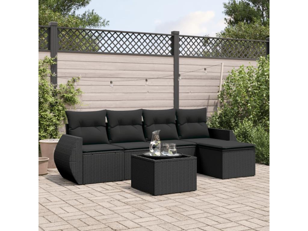 6-piece garden furniture set with cushions, Zensova woven resin UIVH58356
