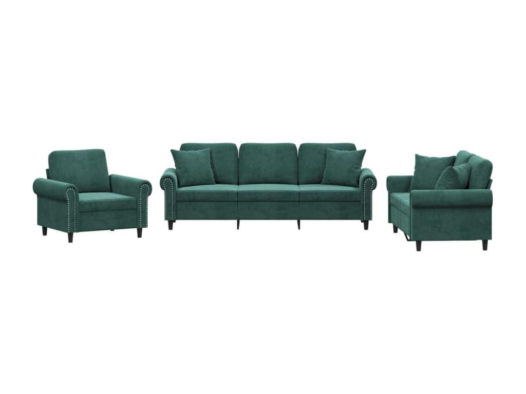3-piece sofa set with dark green velvet cushions IEVD65492