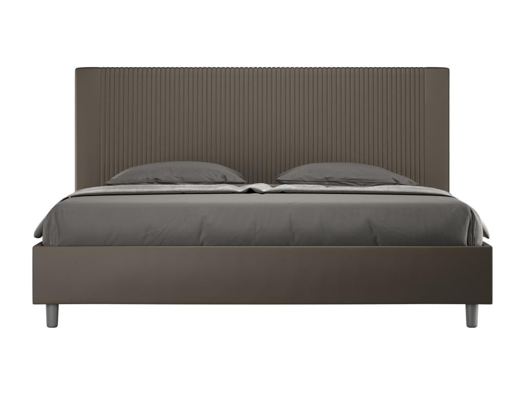 Modern bed with vertical striped quilted faux leather headboard Zensova - Brown - 200x200 - Option with Zensova KMNU54651