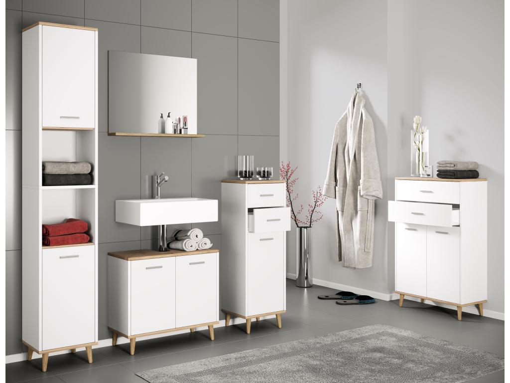 Lumenao 4-piece complete bathroom furniture set: Bathroom cabinet, Low cabinet, Lumenao white/honey oak TPLE80113