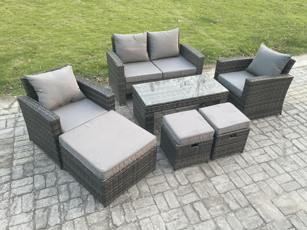 7-Seater Rattan Garden Furniture Set, Dark Grey Garden Sofa Set ZUHW05967
