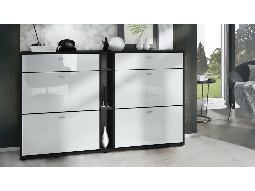 Matte Black and White Lacquered Shoe Cabinet (WxHxD) 155.5x95x28 cm BMCQ49391