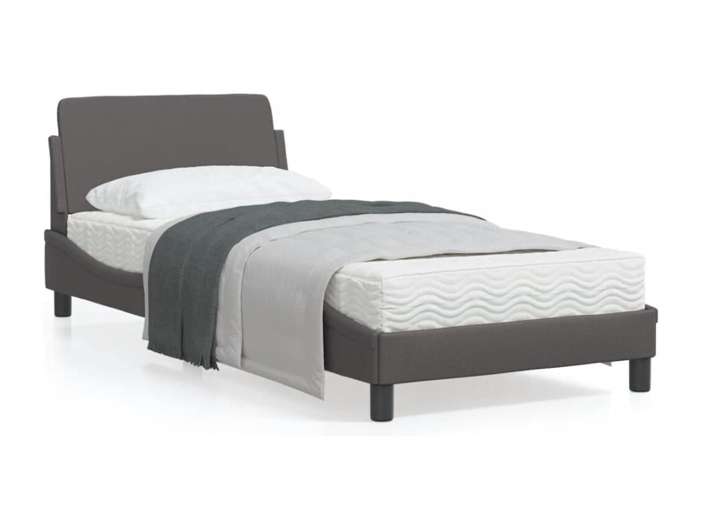 Bed frame with headboard, grey, 80x200 cm, faux leather, CTZH27240