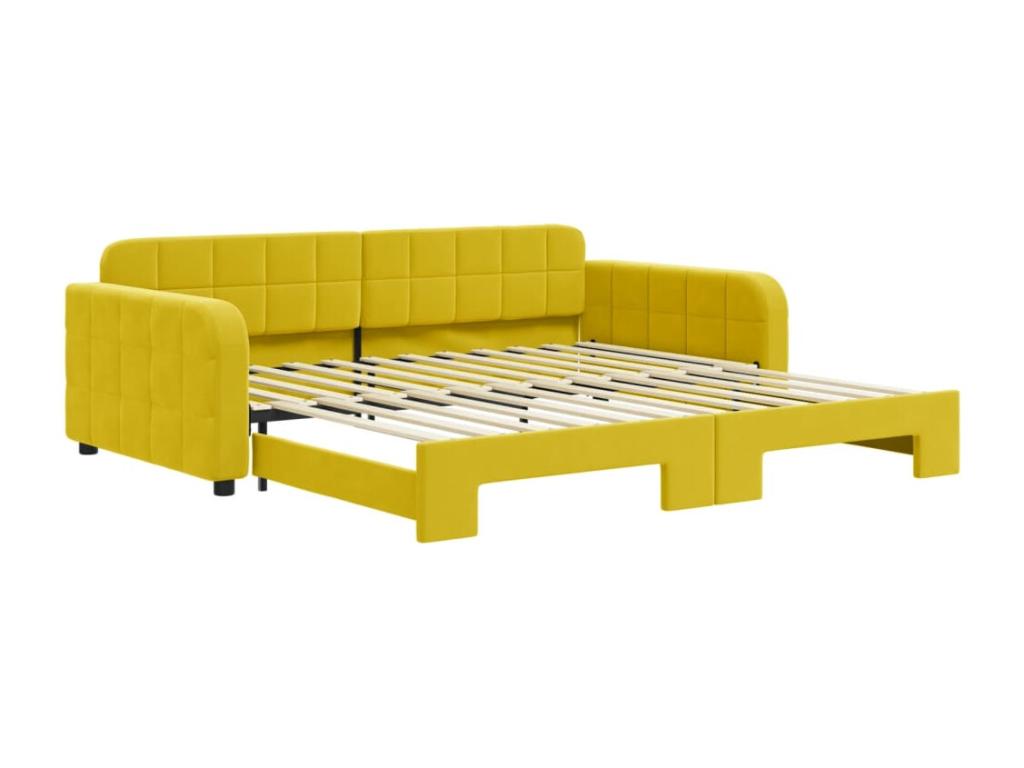 Daybed with pull-out bed, yellow, 100x200 cm, velvet, KIIE35964