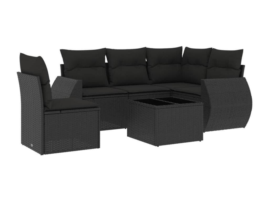 6-piece garden furniture set with cushions, black woven resin ZGPL63252