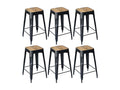 Lumenao - Set of 6 Industrial Stools in Wood and Steel, 64cm High, PDDD22056