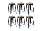 Lumenao - Set of 6 Industrial Stools in Wood and Steel, 64cm High, PDDD22056
