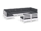 9-piece garden furniture set with cushions, white, solid pine wood TSGS58048