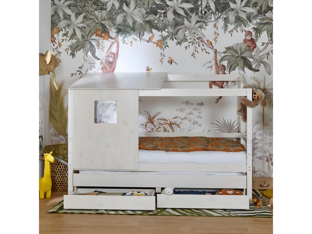 Zensova DENC16455 trundle bed cabin set with 2 mattresses 90x200 cm solid white wood