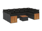 10-piece garden furniture set with cushions, black resin wicker QCTB88293