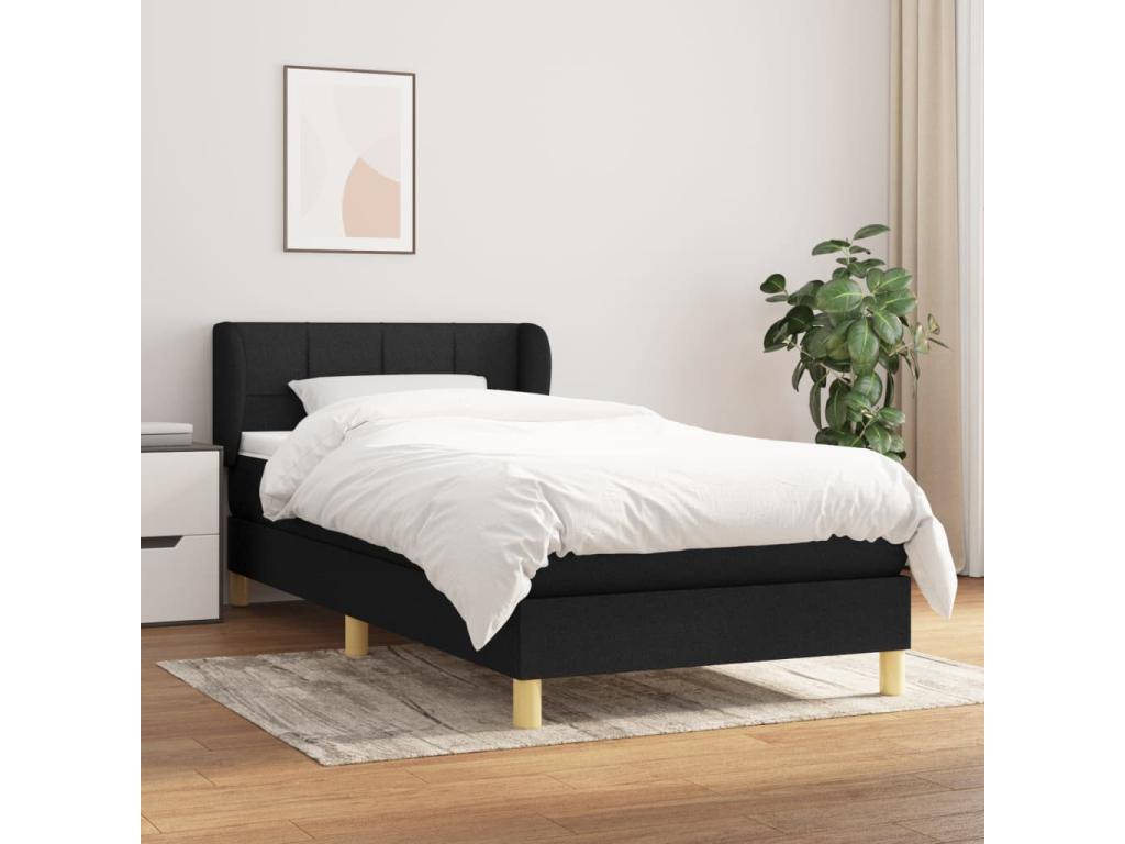 Upholstered bed base with mattress, black, 90x200 cm, fabric QUHN85524