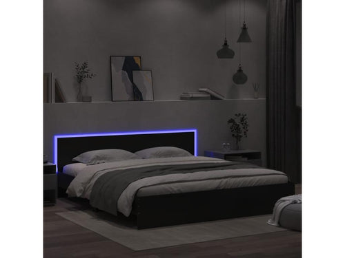 Bed frame with headboard and LED lighting, black, 200x200 cm, AMKV49378