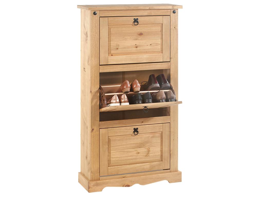 Zensova Mexican-style shoe cabinet with 3 drop-down doors, made of solid pine with a stained and waxed finish BGME37228