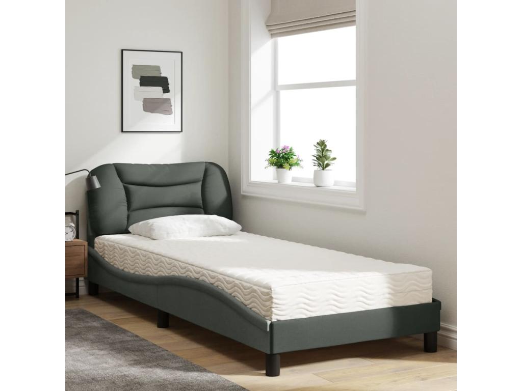 Bed with dark grey mattress 90x190 cm fabric CTZH25273