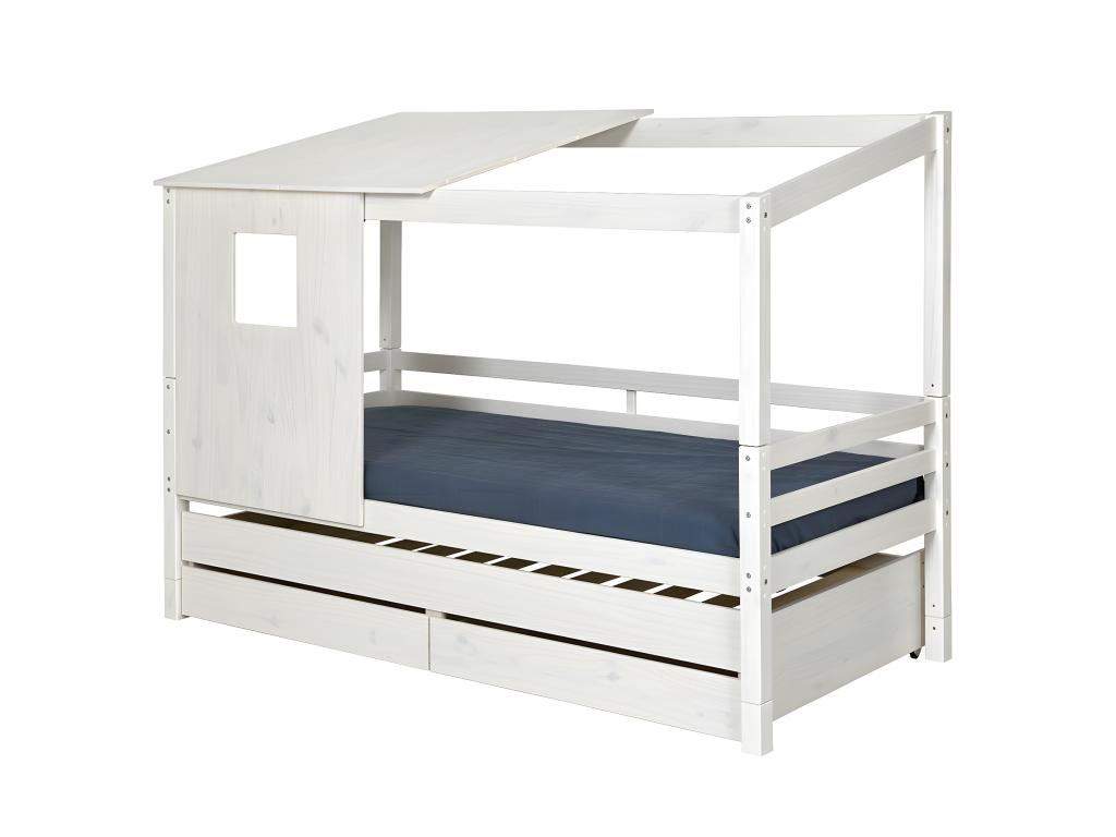 Zensova DENC16455 trundle bed cabin set with 2 mattresses 90x200 cm solid white wood