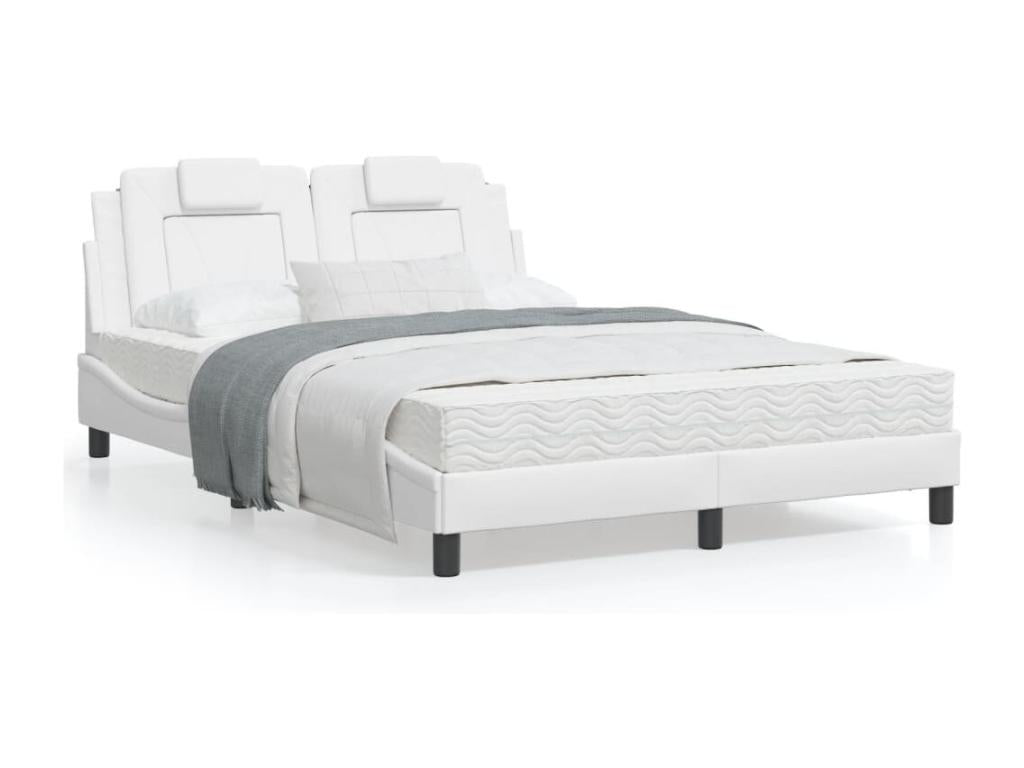 Bed frame with headboard, white, 140x200 cm, faux leather, ABEC43907