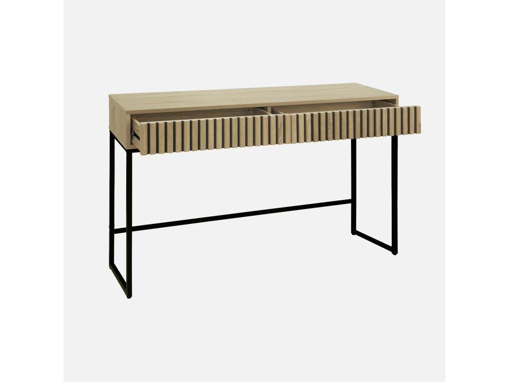Contemporary console table with 2 drawers in grooved wood finish - metal frame and legs Zensova VODP84720