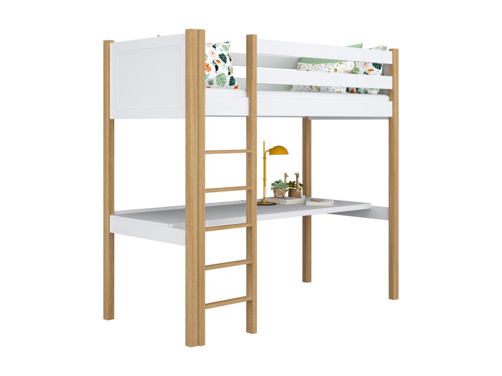 Wooden loft bed with desk N06 White / Natural Oak 120x200 ADHQ73371