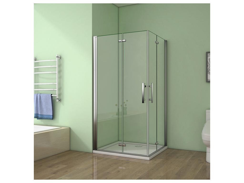 HJLL16156 Pivoting and folding shower enclosure 100x100x195cm in 6mm tempered glass with anti-limescale coating and stainless steel handle