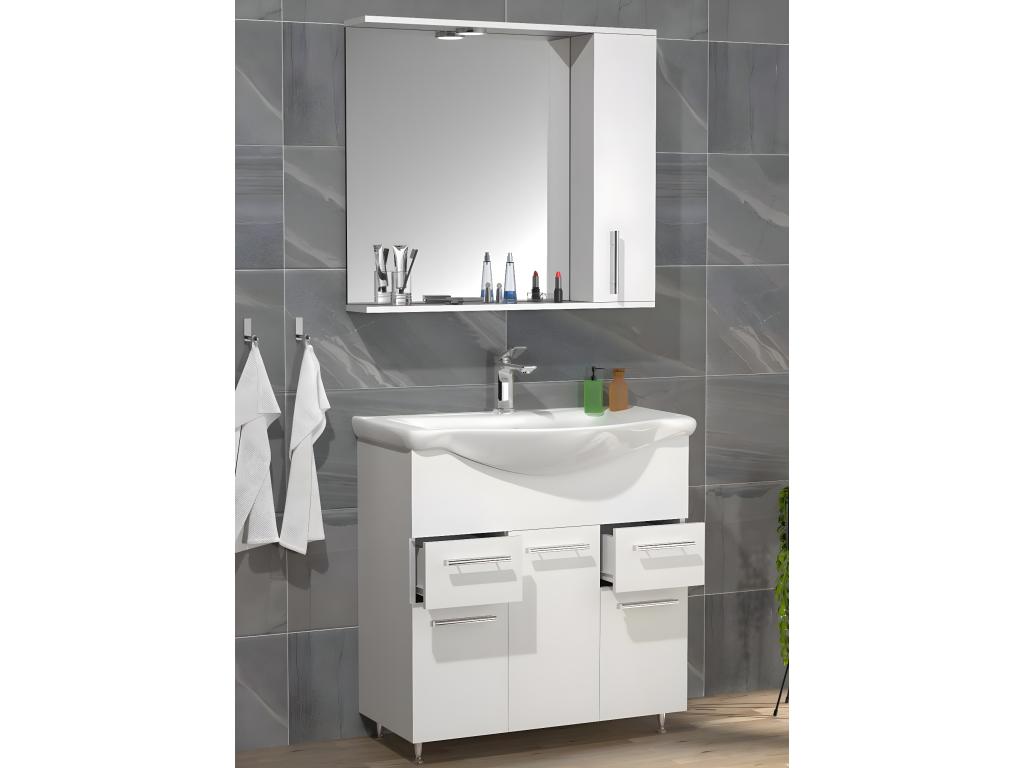 Lumenao 3-piece bathroom vanity unit with sink, drawers, and hinged doors, white, NNNJ57225