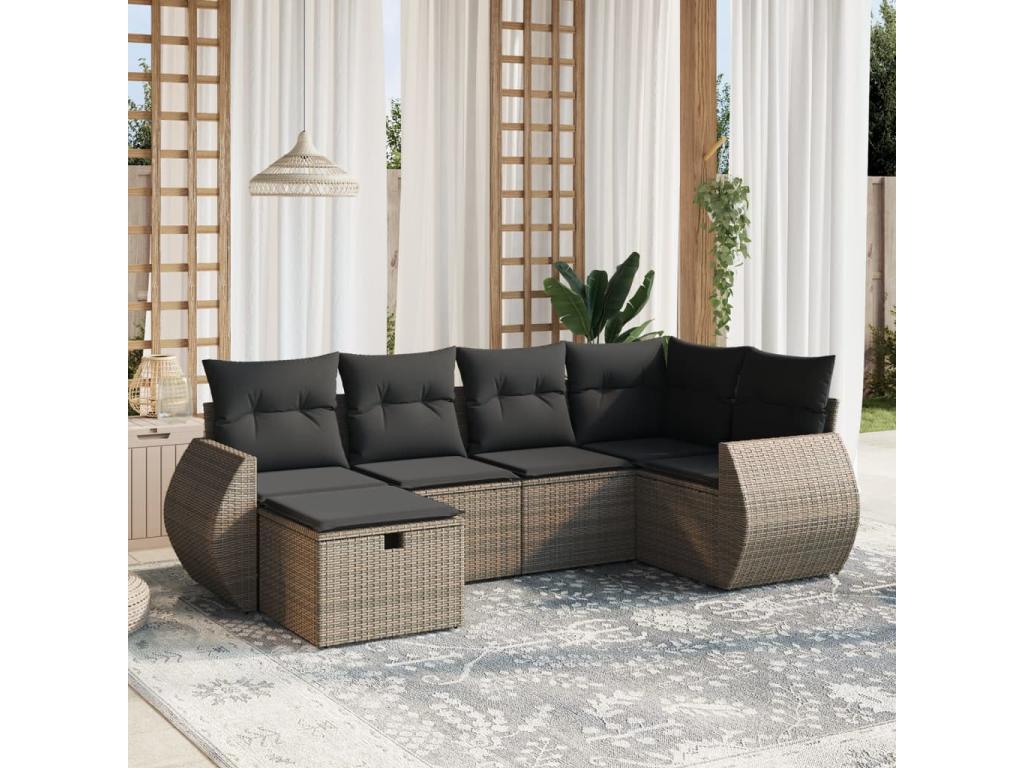 6-piece garden furniture set with grey resin wicker cushions TCZN47156
