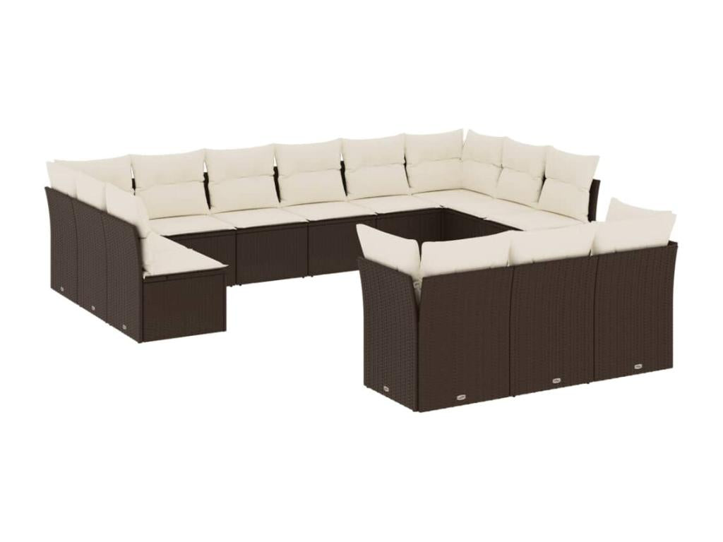 13-piece garden furniture set with cushions, brown woven resin TSPB20665