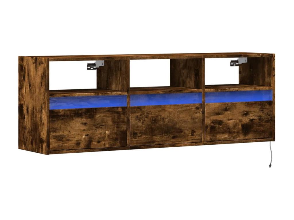 Wall-mounted TV unit with Zensova LED lighting, smoked oak, 130x31x45 cm, NGYZ29129