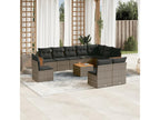 11-piece garden furniture set with grey resin wicker cushions VAOO60704