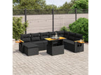 9-piece garden furniture set with cushions, black woven resin FDRF04901