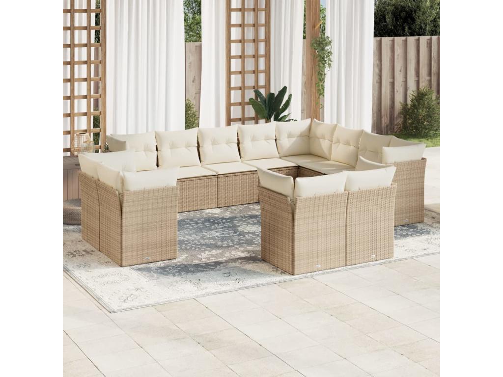 Garden furniture set with cushions, 12 pieces, beige woven resin LMLW43086