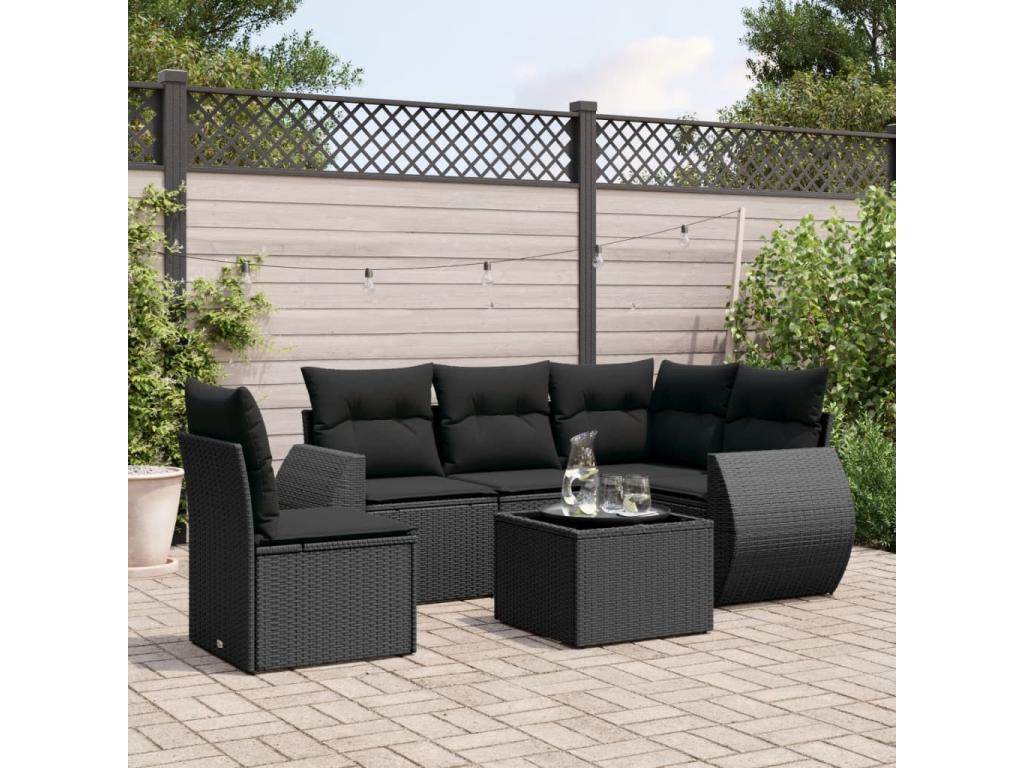 6-piece garden furniture set with cushions, black woven resin ZGPL63252
