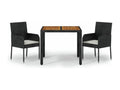 3-piece garden dining set with cushions, black RNAB56959