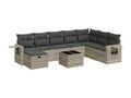 9-piece garden furniture set with light grey cushions, woven resin ROLV88700