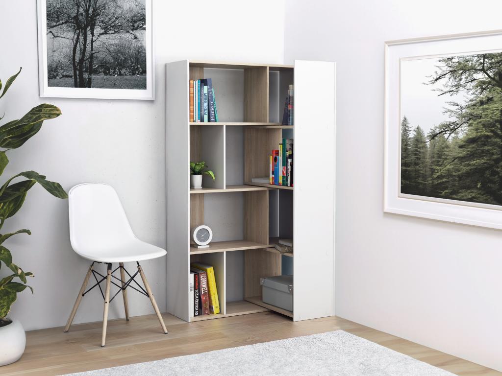 Modular corner bookcase - 8 to 12 niches - Natural and White - Zensova TOPX03515