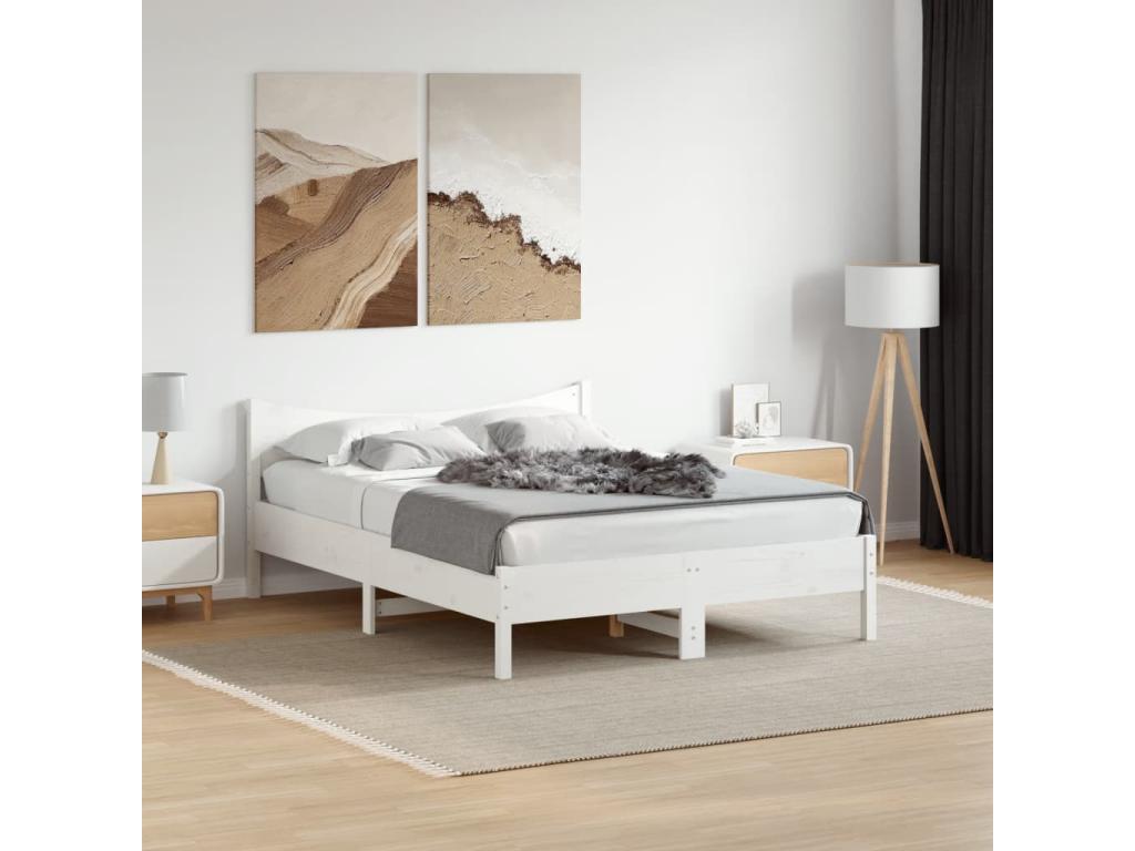 Bed frame without white mattress 140x190 cm solid pine wood QLJN77794