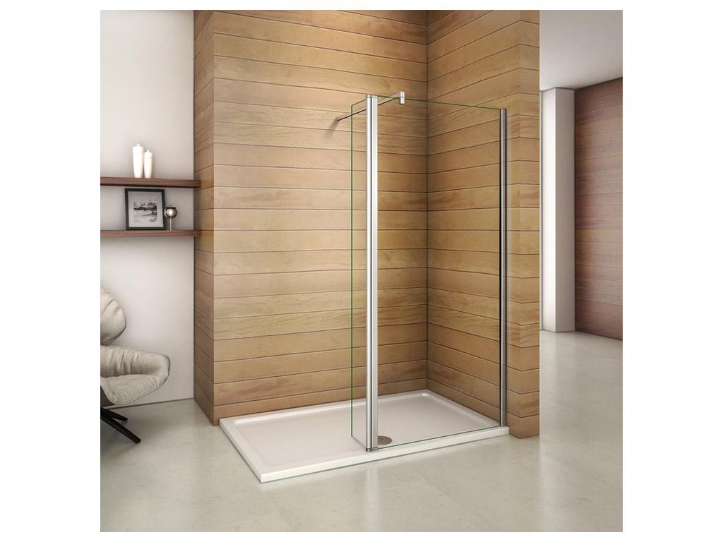Walk-in shower screen 40 x 200 cm with pivoting return panel - 8 mm tempered glass - With 90 cm square support bar JPFX99448