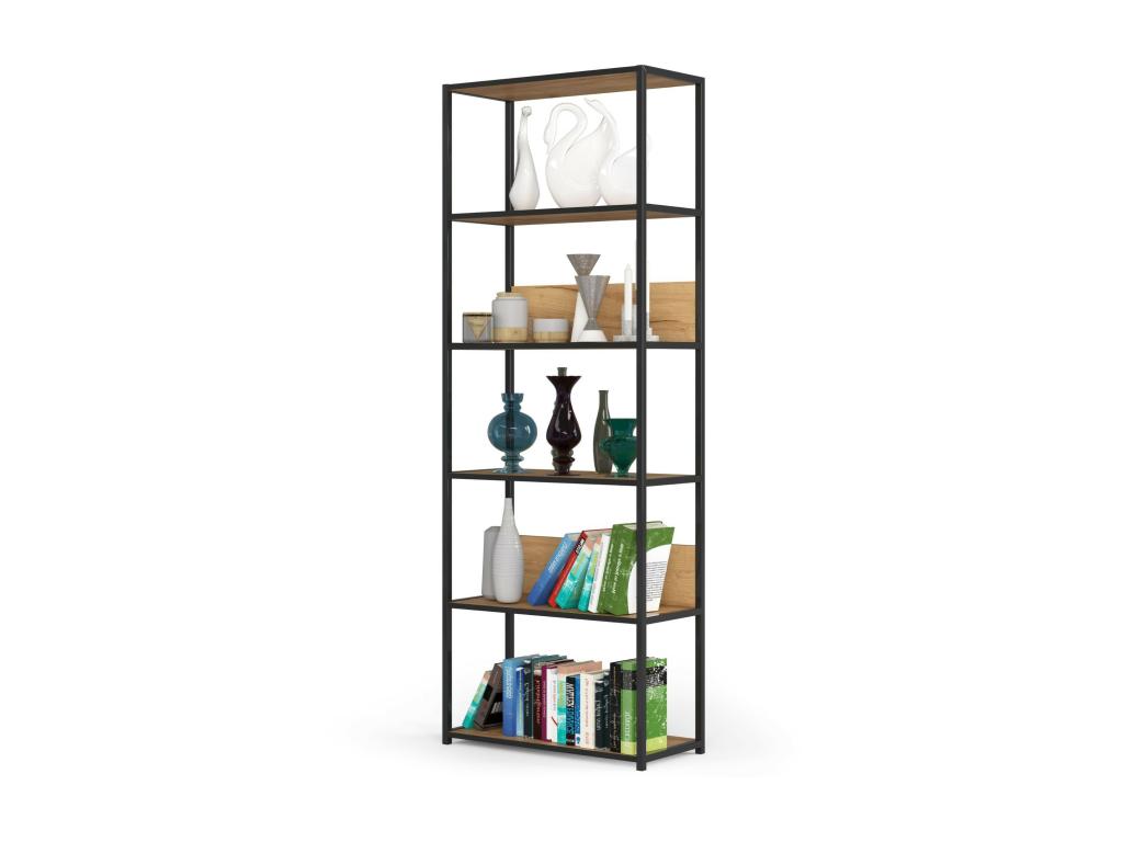 Lumenao Black Wall Shelf 70 cm Oak Craft Front 6 Shelves 70x32x192 cm PONO78574