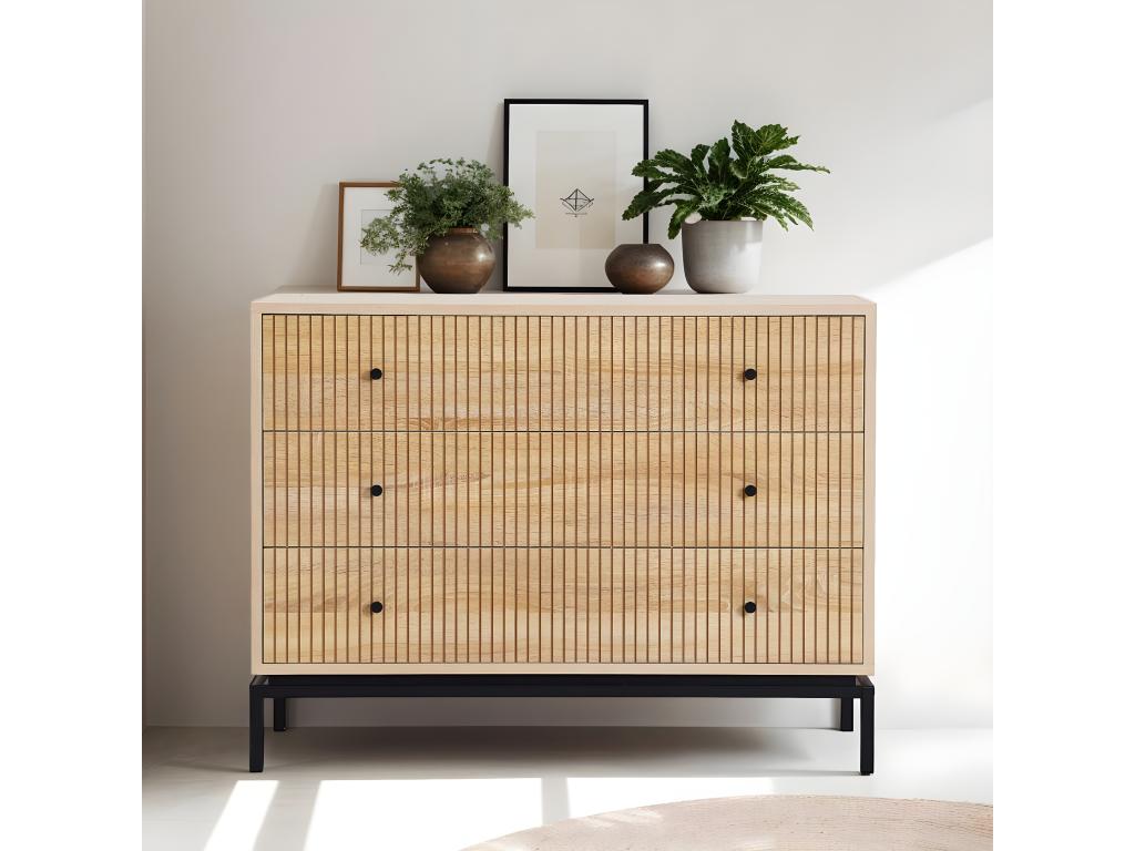 3-drawer chest with wood effect, 105 cm - Zensova HGJQ17754