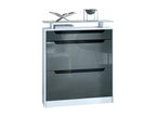 High-gloss matte white shoe cabinet with black lacquered handles, 89x104x23 cm, LIRD34212