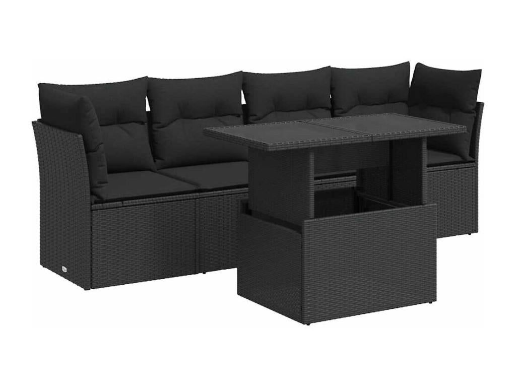 5-piece garden furniture set with cushions, Zensova woven resin JHGJ00612