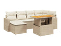 7-piece garden furniture set with cushions, beige woven resin, IDQP41303