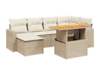 7-piece garden furniture set with cushions, beige woven resin, IDQP41303