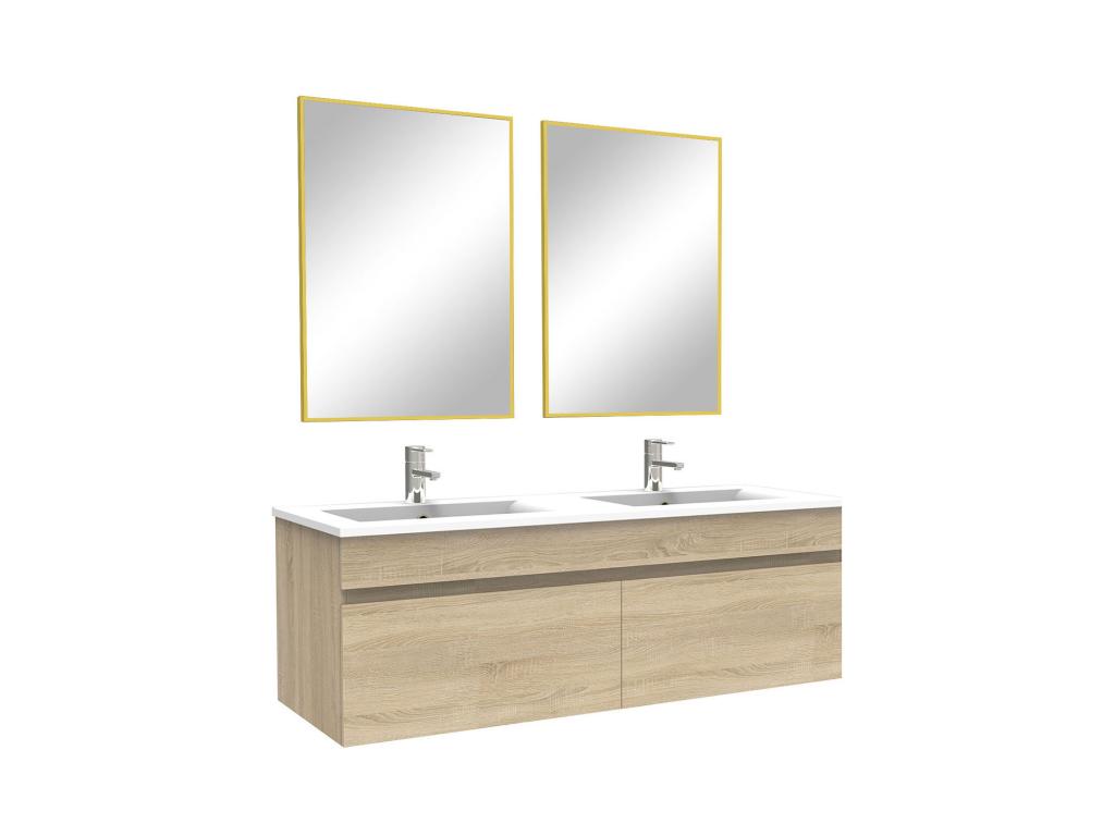 Double sink bathroom vanity unit 120cm with mirror, Lumenao Oak ADUI85513