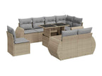 9-piece garden furniture set with cushions, beige woven resin XNHW65299