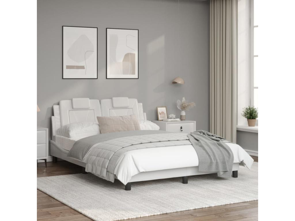 Bed frame with headboard, white, 140x200 cm, faux leather, ABEC43907