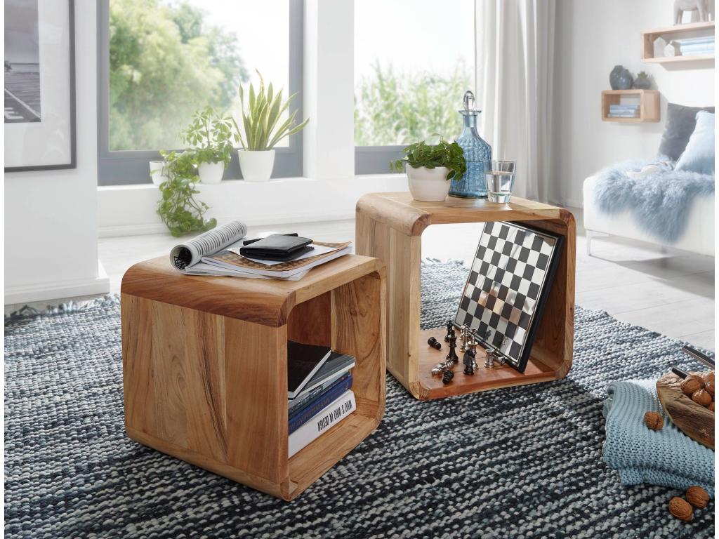 Side Table Set of 2 Solid Wood Nesting Tables Low Coffee Tables Modern Living Room VEFG22735