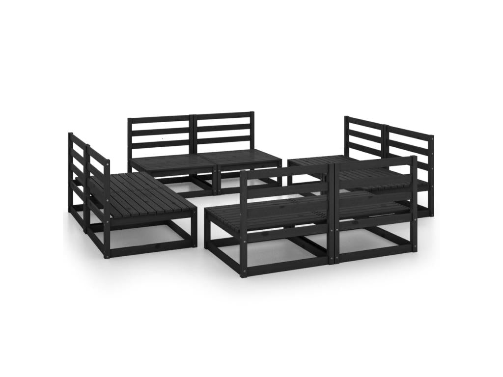 8-piece garden furniture set, black, solid pine wood, 2 ILEH28102